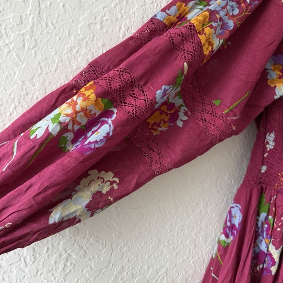 Free People Smocked Floral Maxi Dress Small Boho Witchy Fairy Morning Glory - Picture 5 of 9